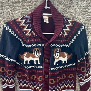 Boys Gymboree shawl collar cardigan. Burgundy-navy-white-brown. Size 10.